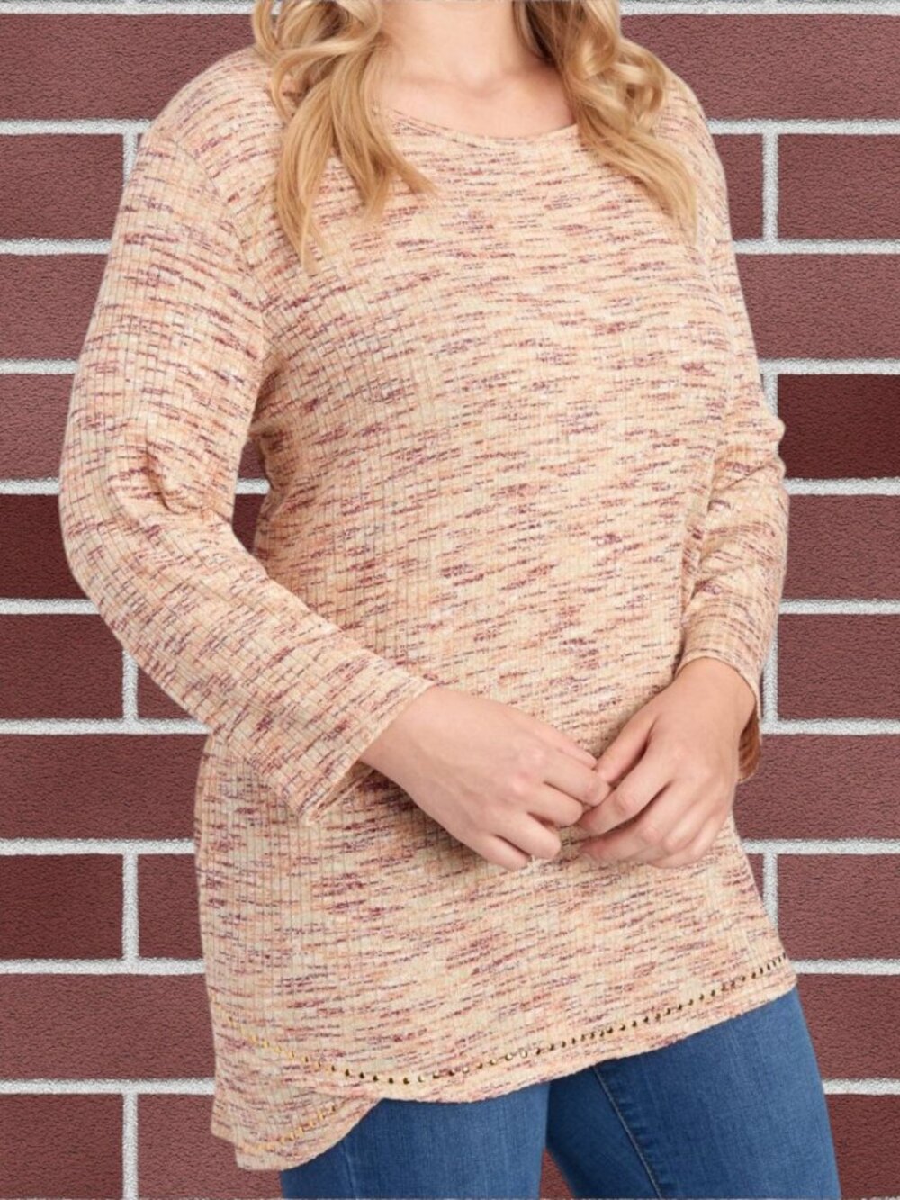 NWT Silverwear Sweater Tunic Top 3X Pumpkin Spice Space Dye Studded Ribbed FALL